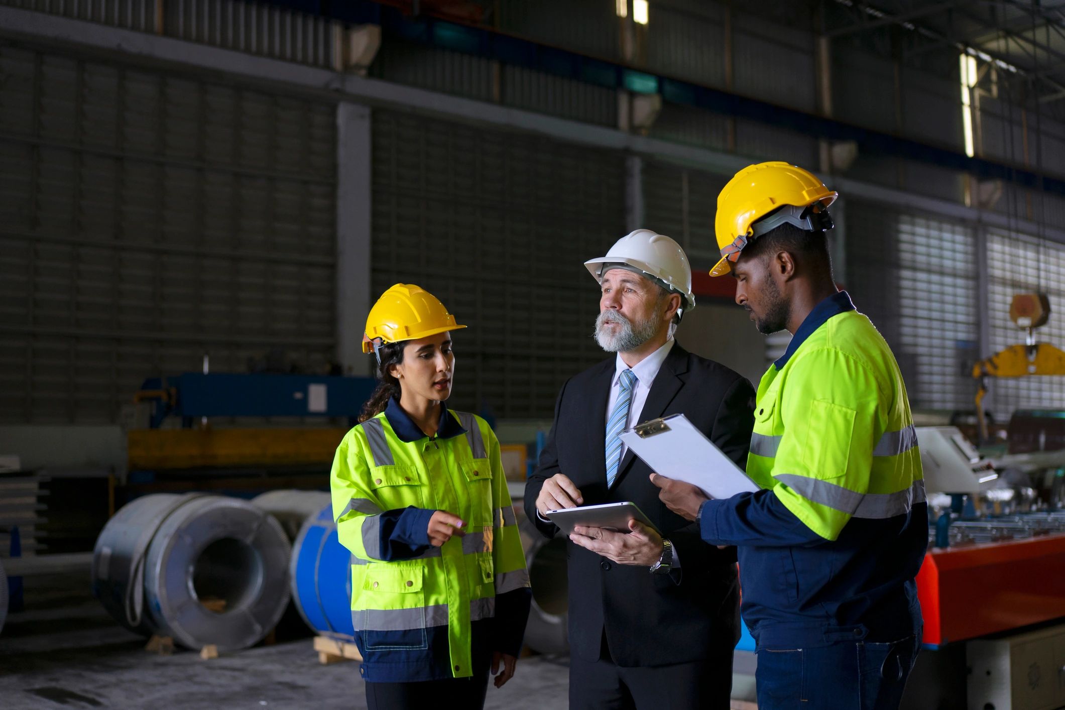 Engineer in a metal sheet factory